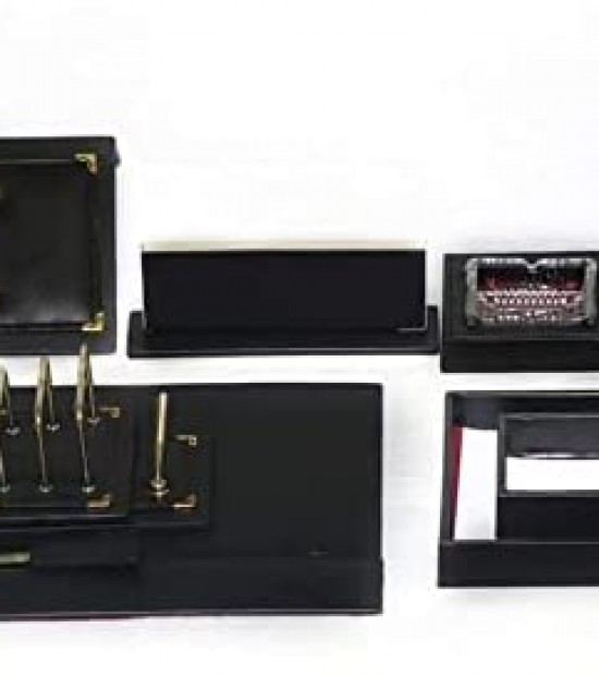 Desk set - decorative leather - 11 pieces - black